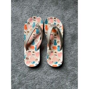 Reef Kid Girl's Little AHI Flip Flop Cool Cats Size 4